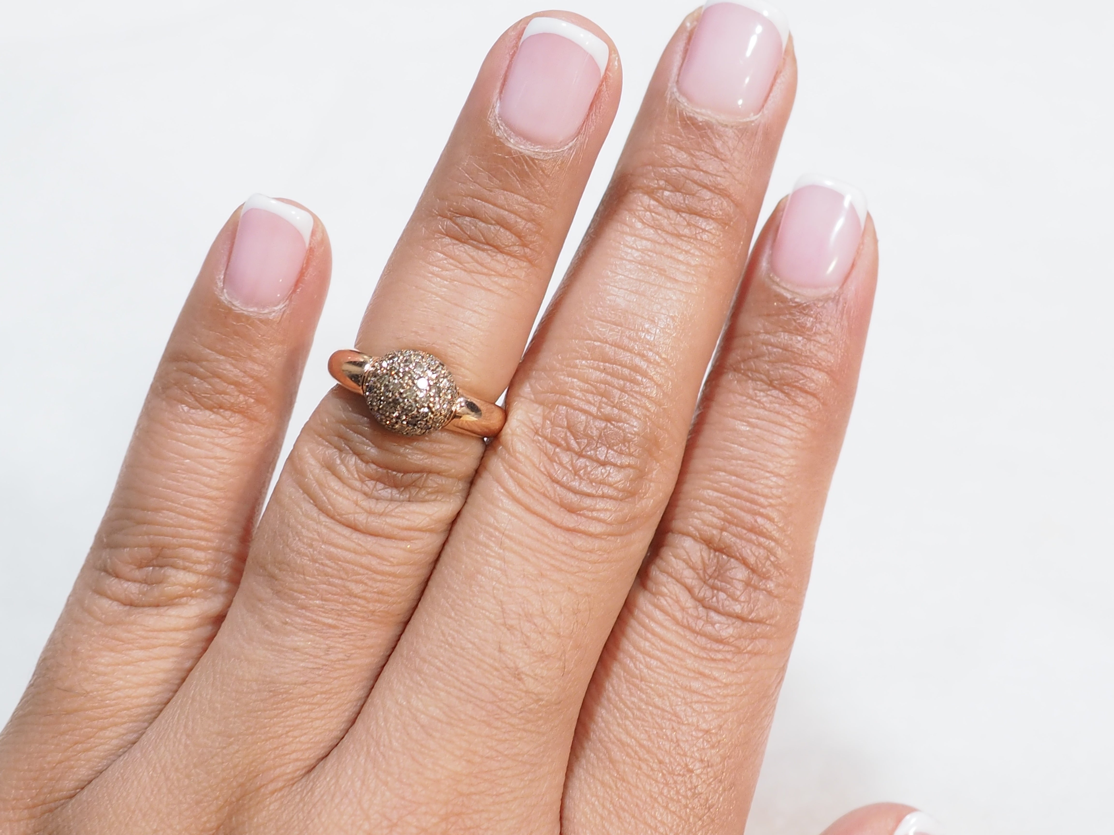 Bague boule en or rose et diamants cognac