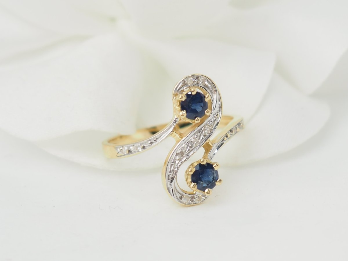Bague Toi et Moi en or bicolore, saphirs et diamants - Maison Eloe