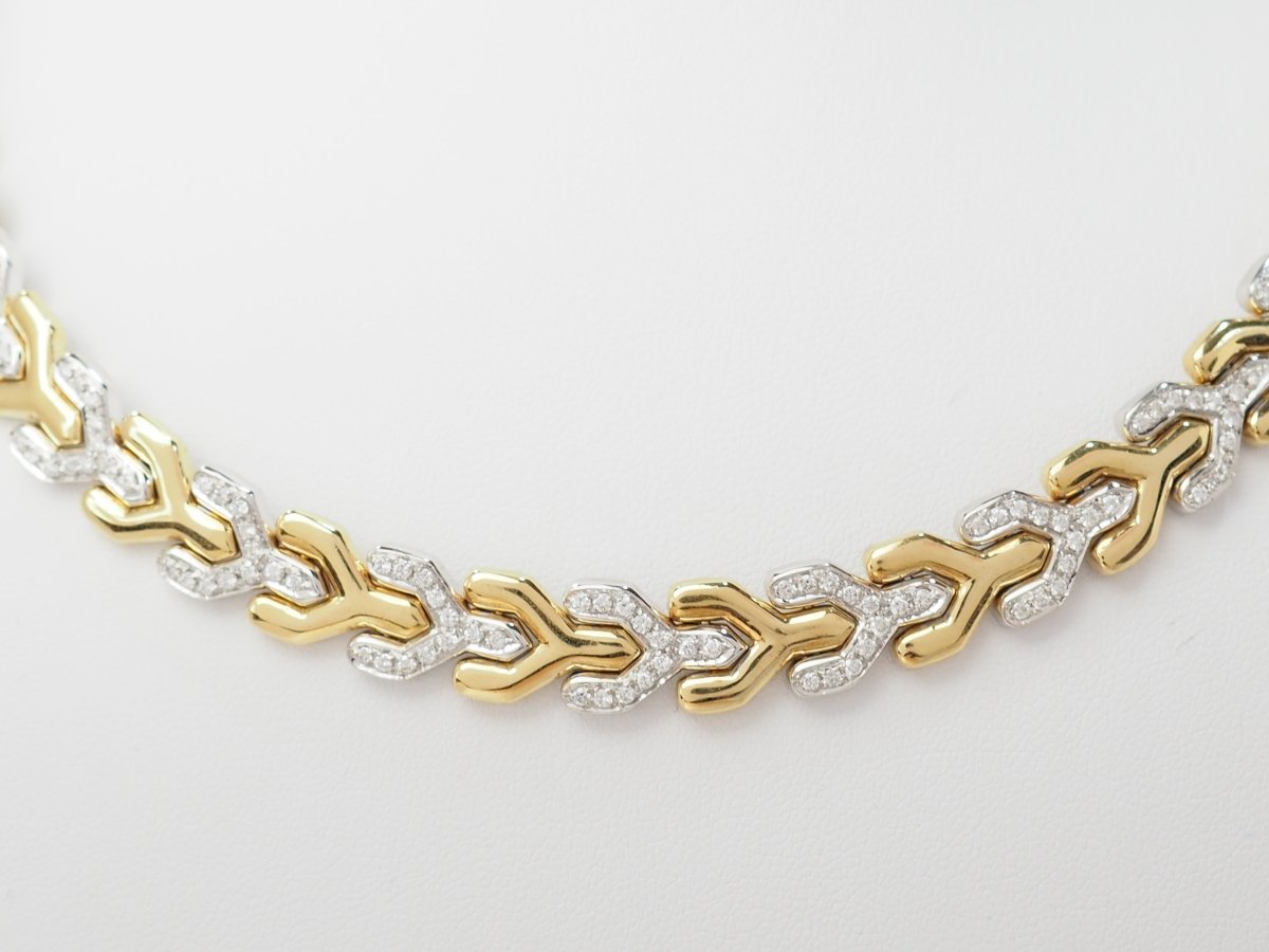 Collier ras de cou maille chevron en or jaune et diamants - Maison Eloe