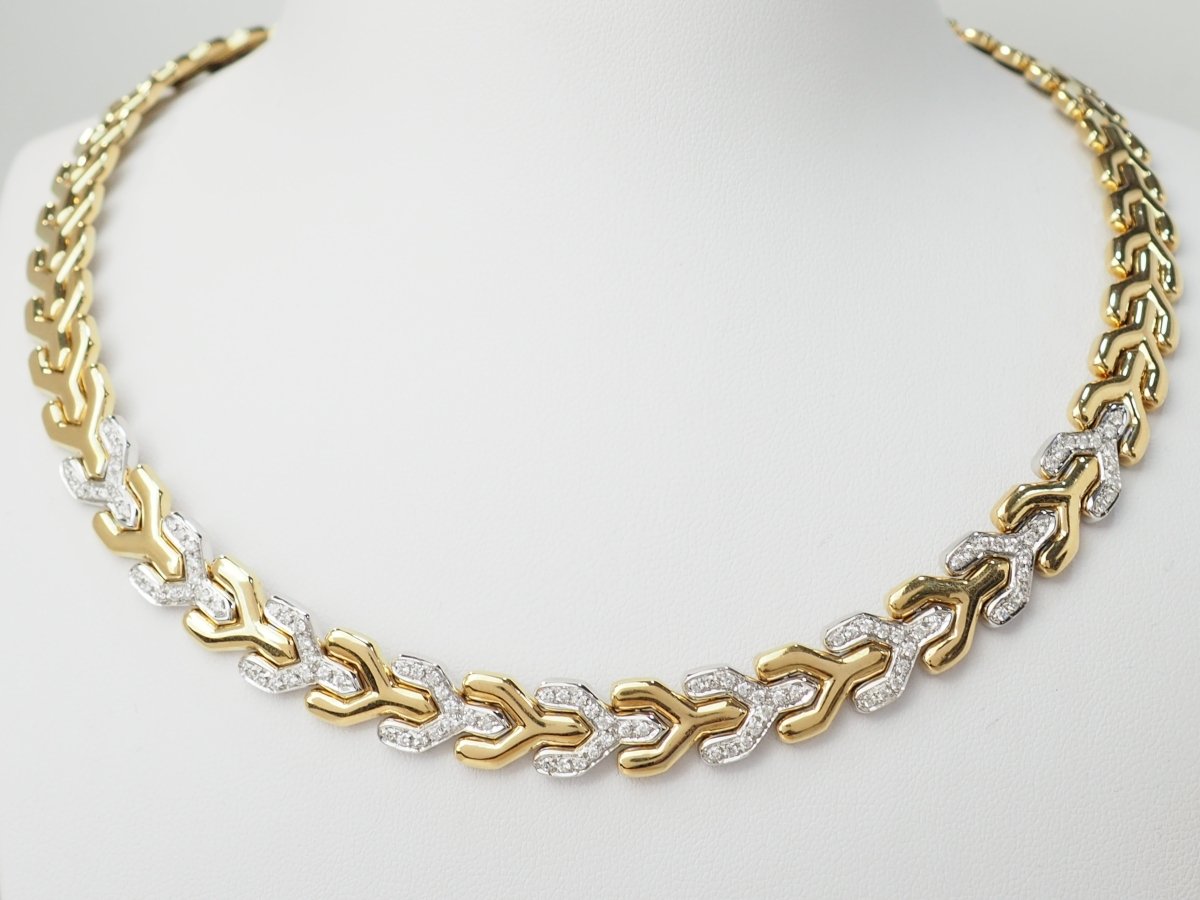 Collier ras de cou maille chevron en or jaune et diamants - Maison Eloe