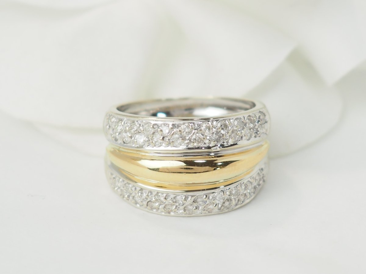 Bague triple joncs en or bicolore et diamants - Maison Eloe