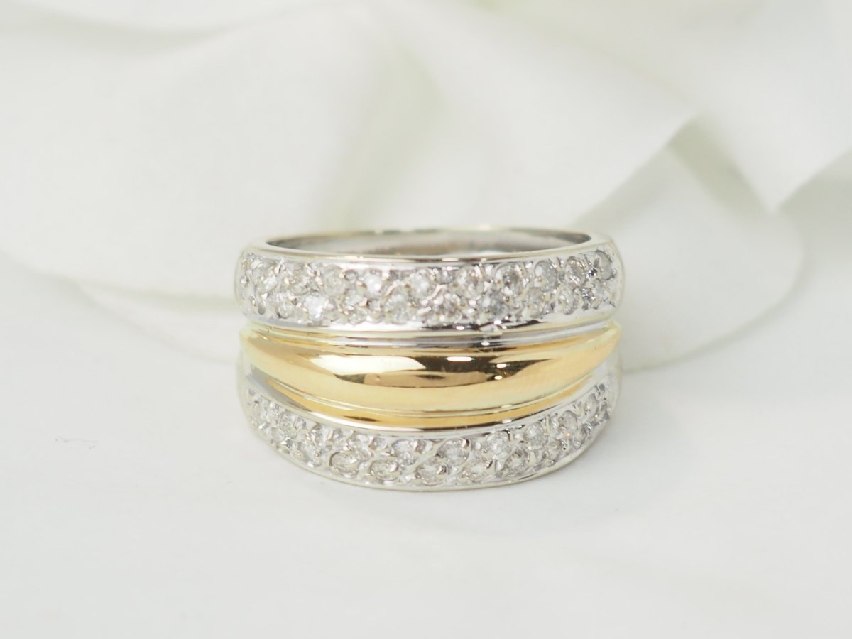 Bague triple joncs en or bicolore et diamants - Maison Eloe