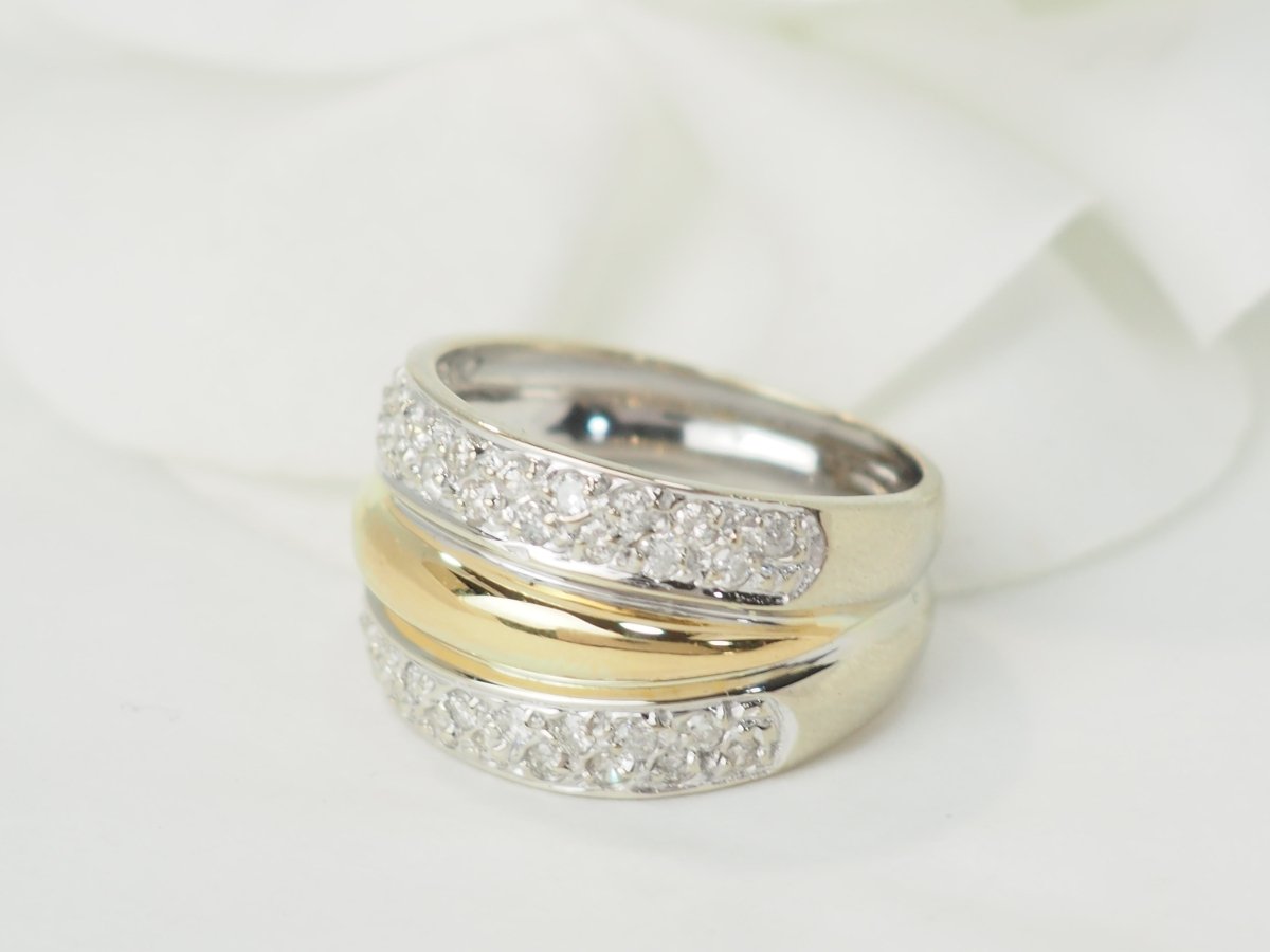 Bague triple joncs en or bicolore et diamants - Maison Eloe