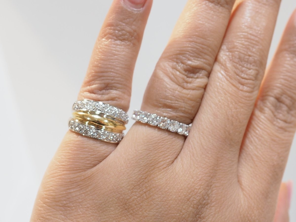 Bague triple joncs en or bicolore et diamants - Maison Eloe