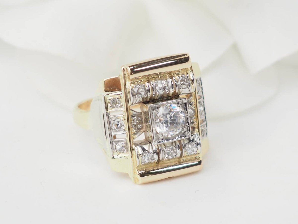 Bague Tank en or jaune et diamants - Maison Eloe