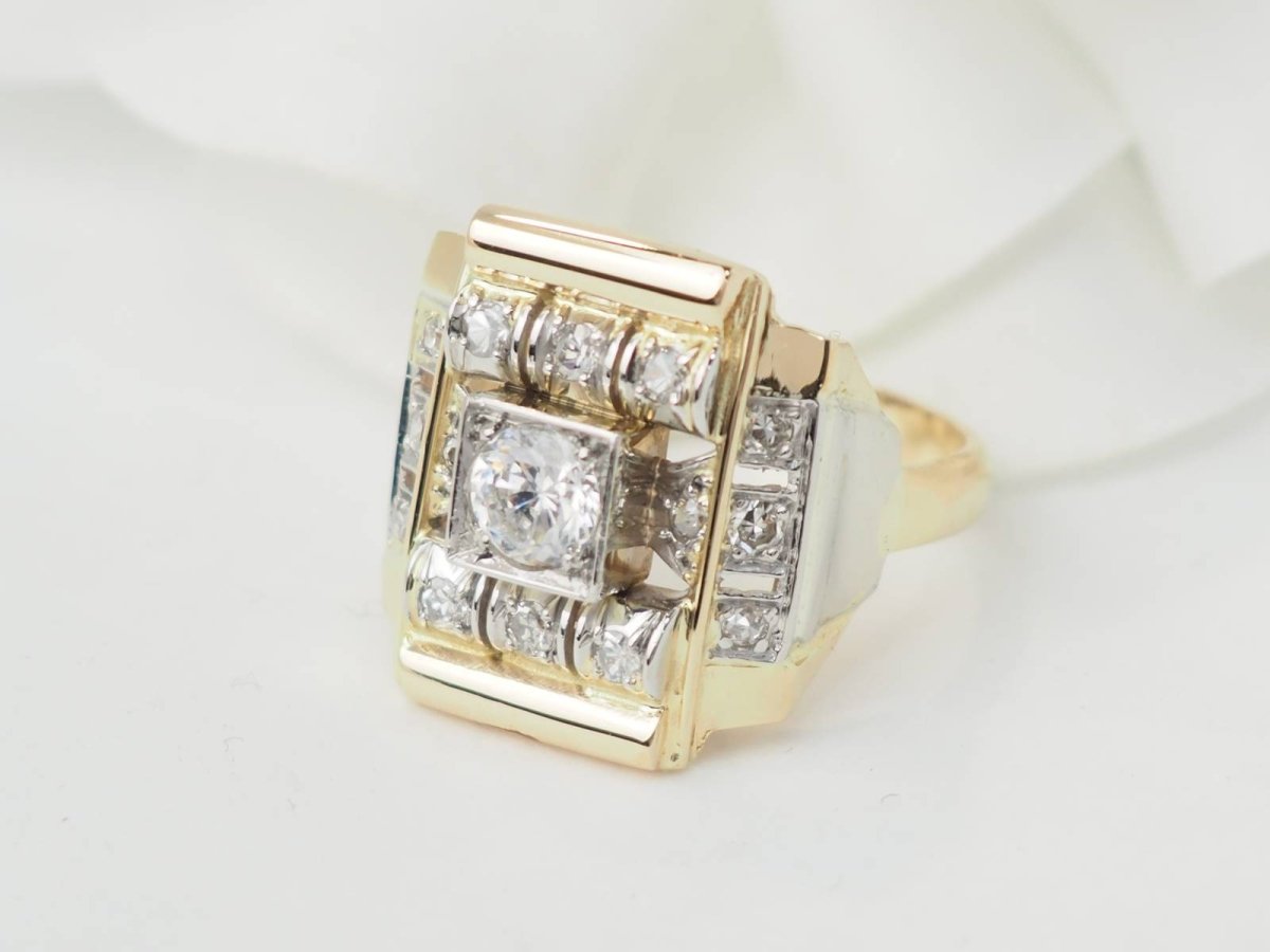 Bague Tank en or jaune et diamants - Maison Eloe