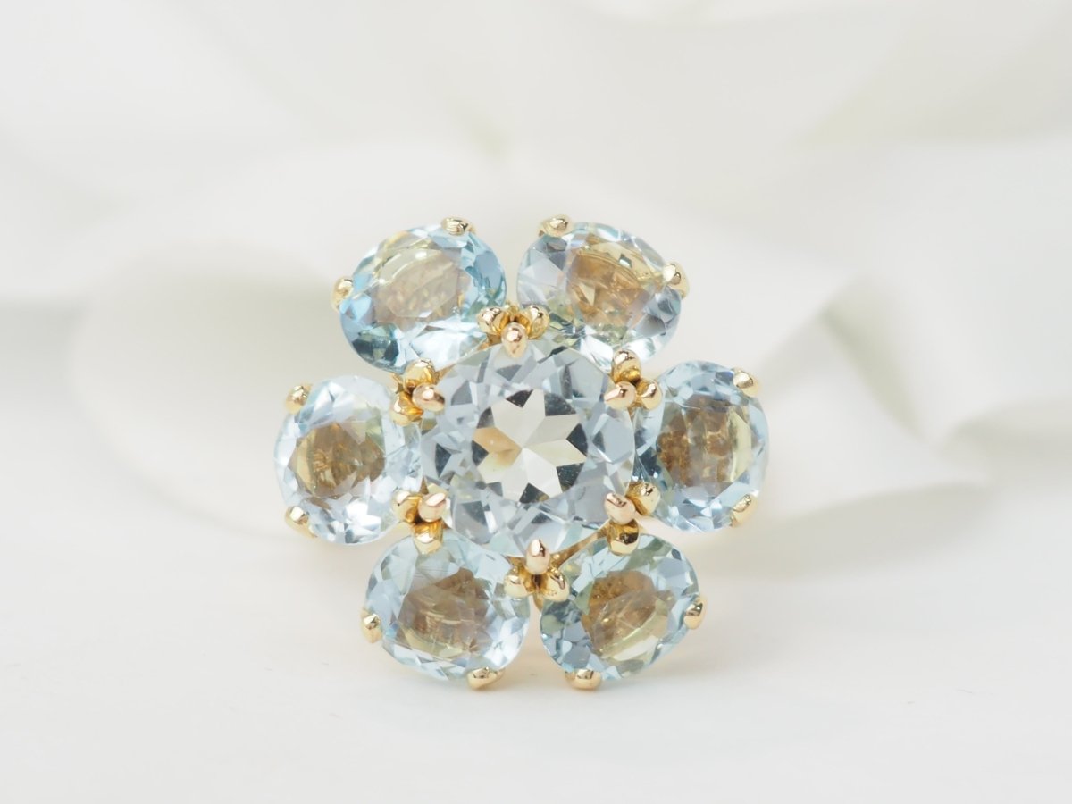 Bague fleur en or jaune et aigues marines - Maison Eloe