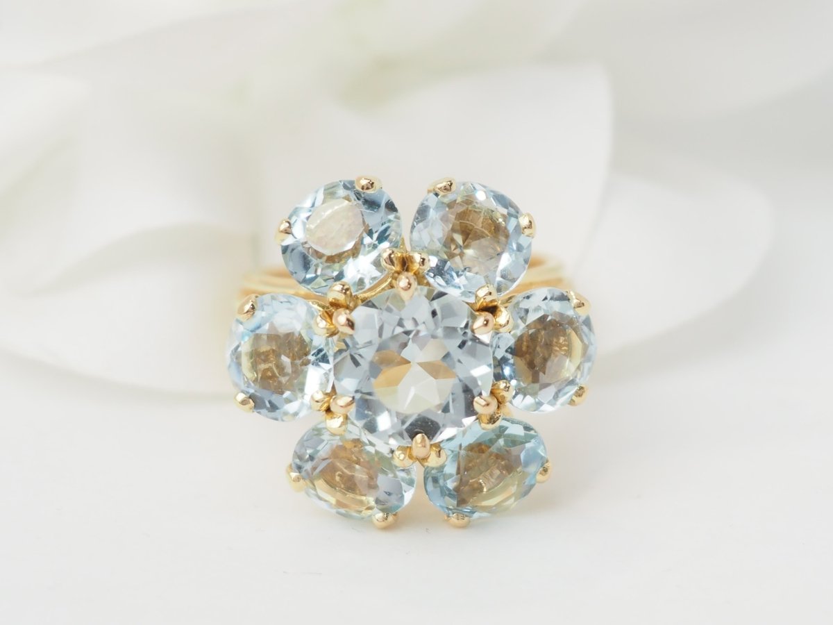 Bague fleur en or jaune et aigues marines - Maison Eloe