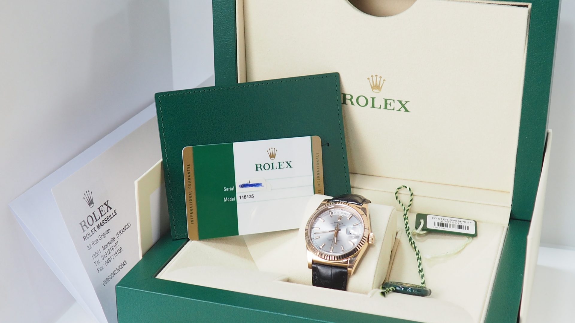 Rolex Day Date 118135 Rose gold on leather Full set