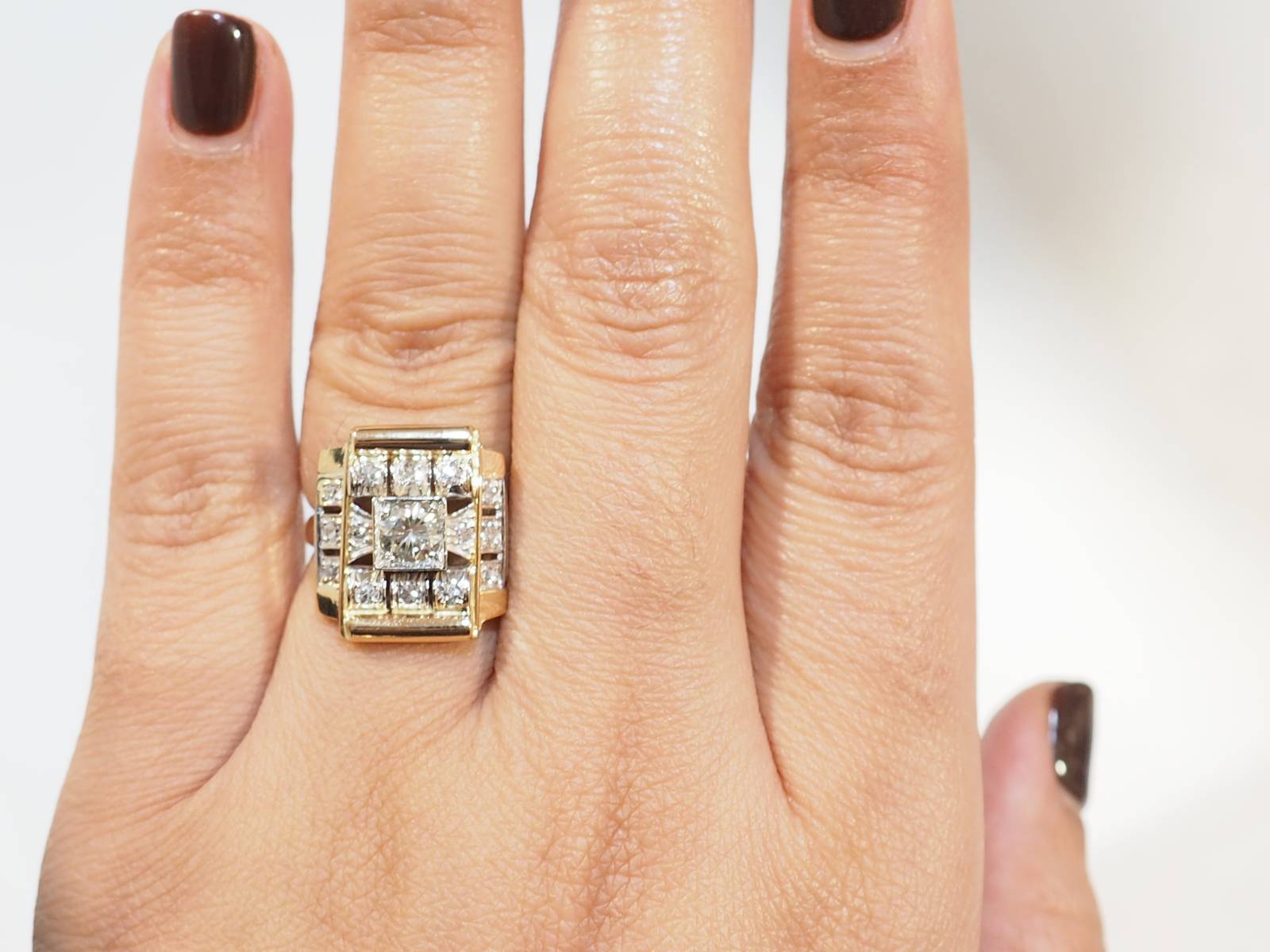 Bague Tank en or jaune et diamants années 40 Maison ELOE spécialiste bijoux vintage