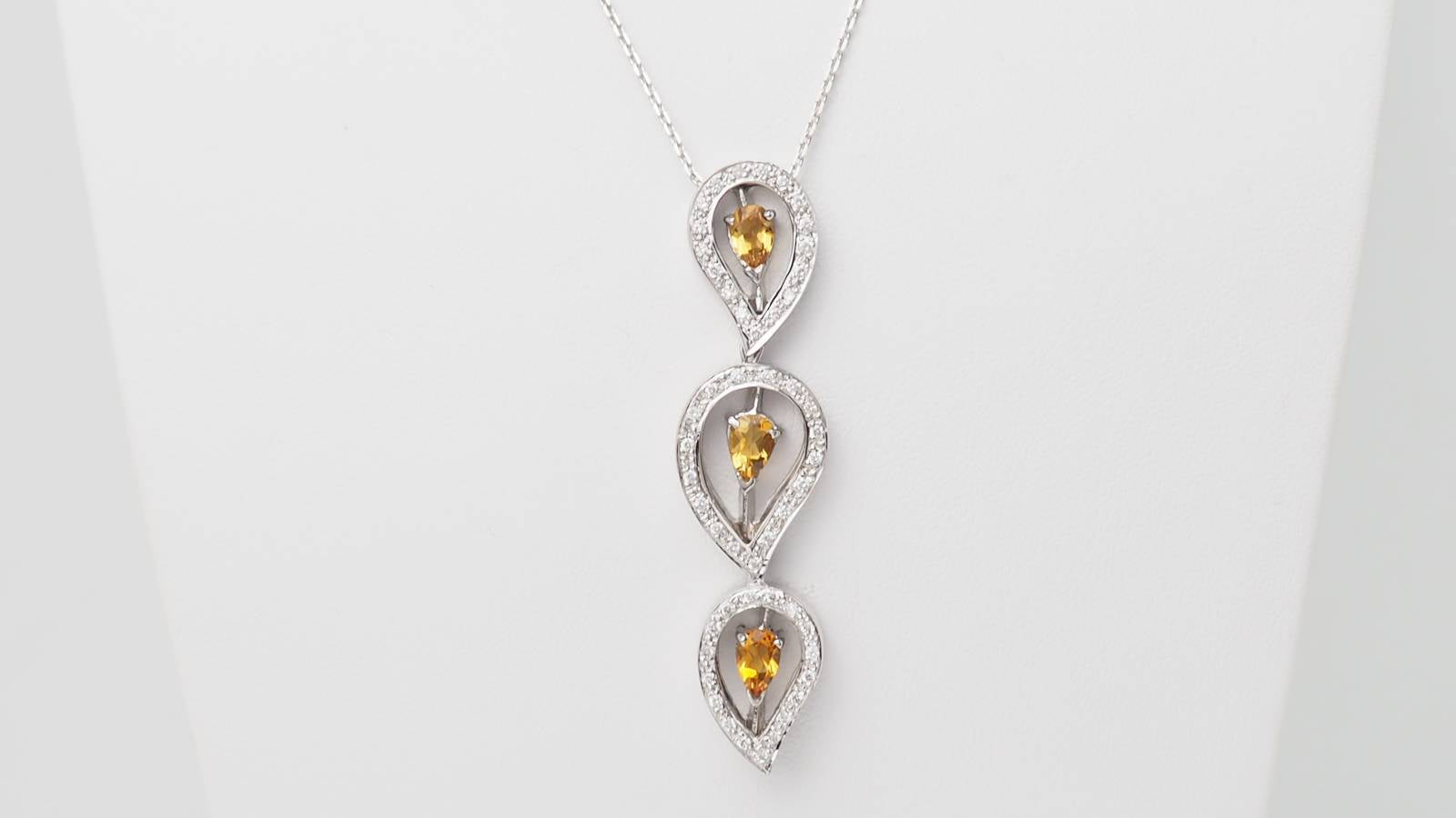 Collier en or blanc, citrine et diamants