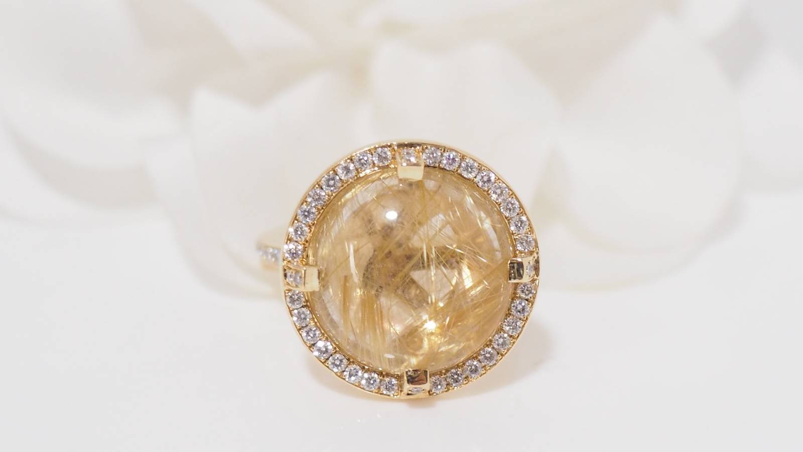 Chaumet bague en or jaune, Quartz rutile et diamants
