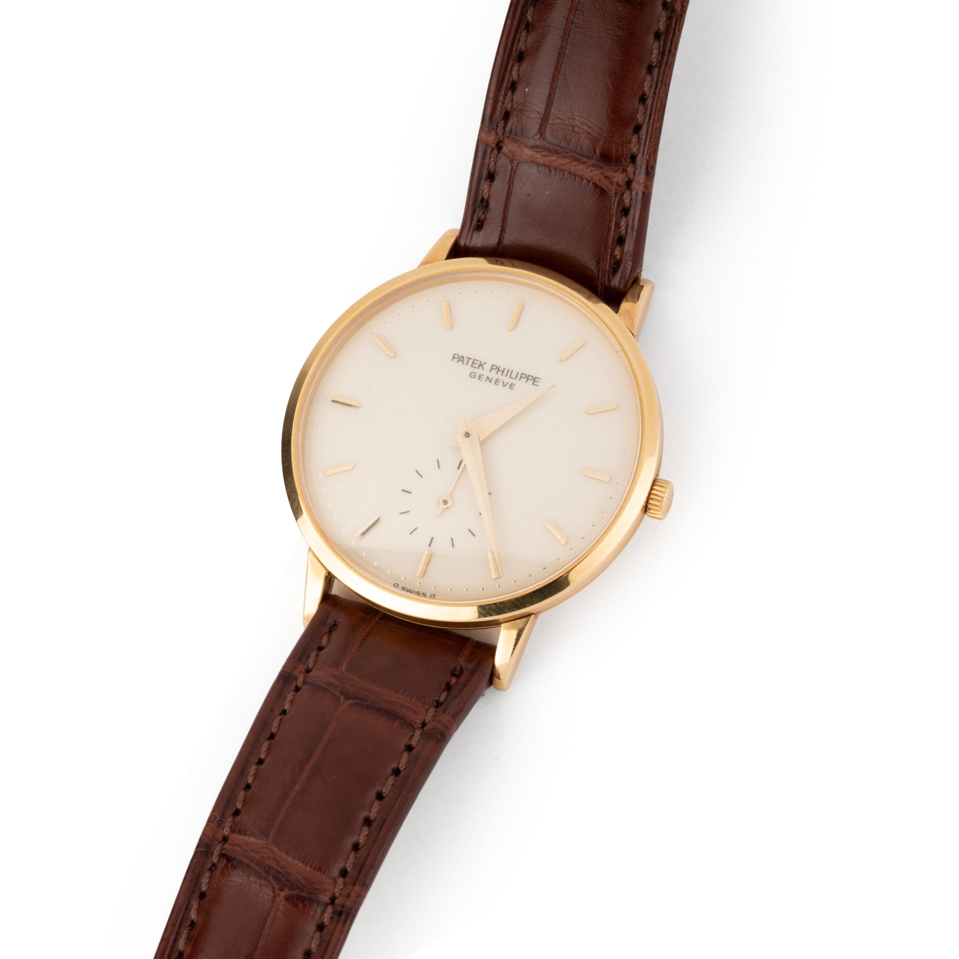 Montre Patek Philippe "Calatrava" en or jaune 18K sur cuir