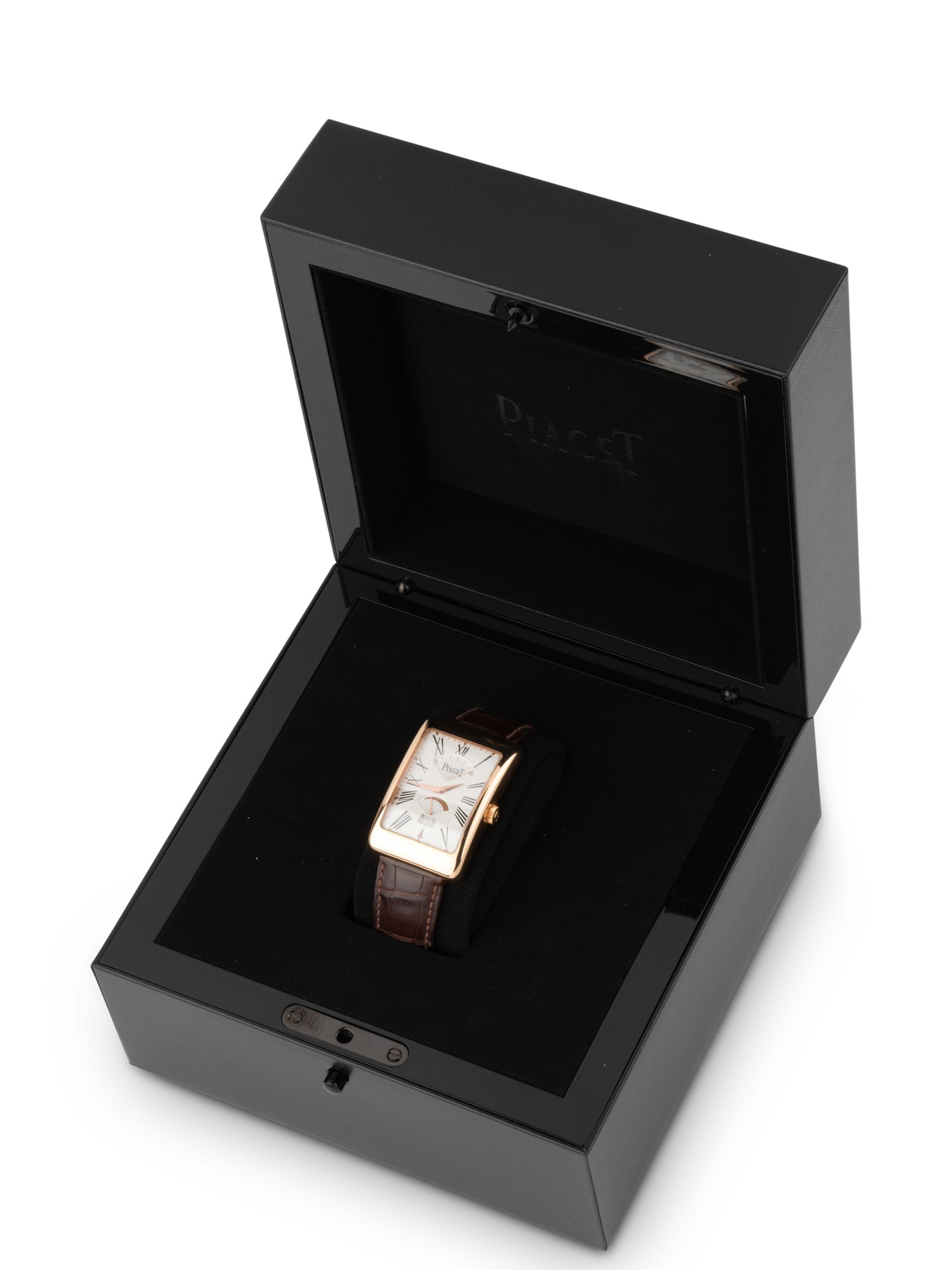 Montre Piaget "Black Tie" en or rose sur cuir