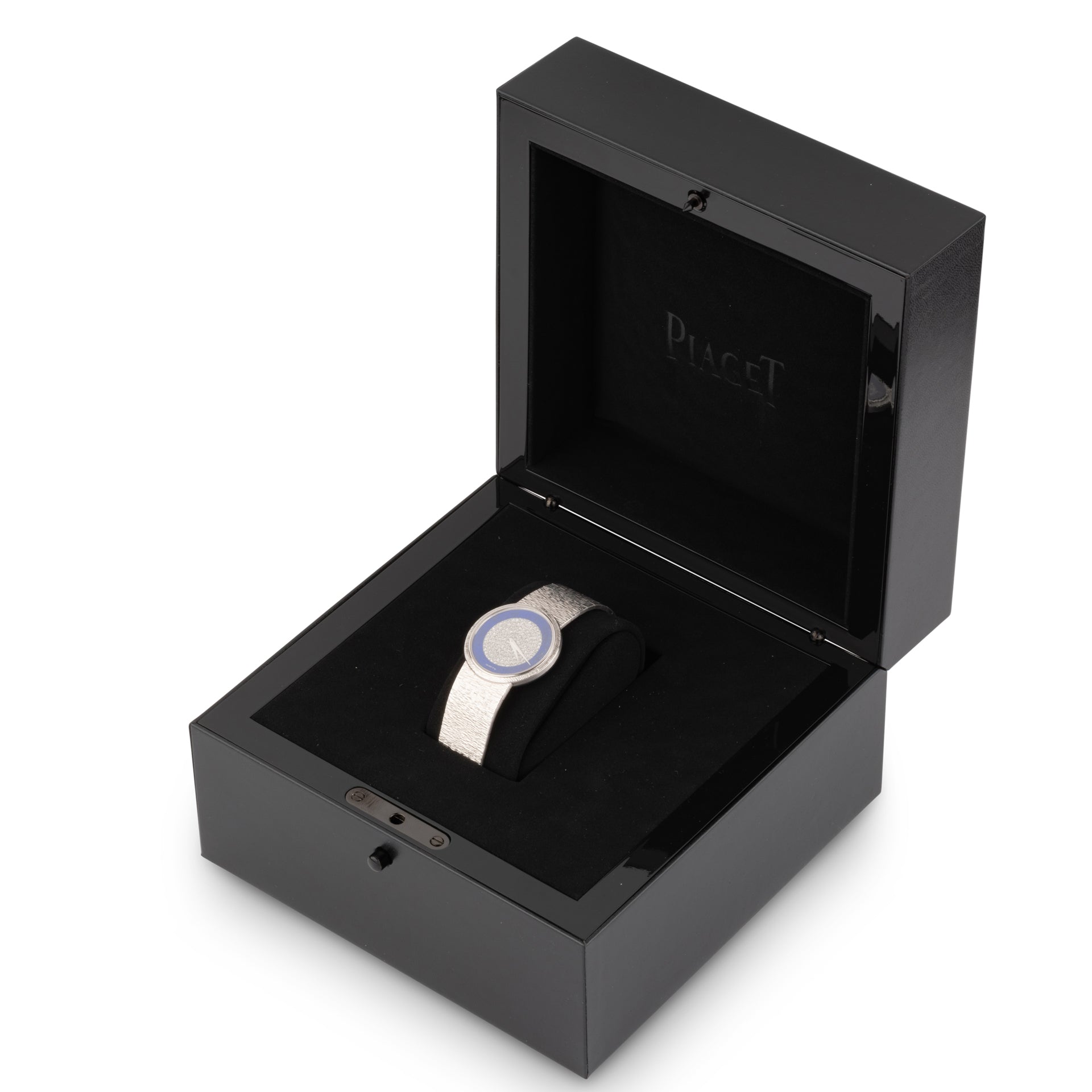 Une montre Piaget en or gris , lapis lazuli et diamants