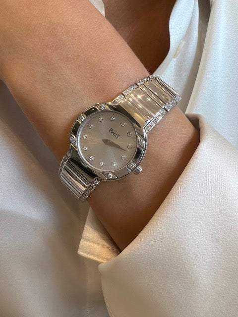 Une montre Piaget "Polo" en or blanc sur or blanc, diamants