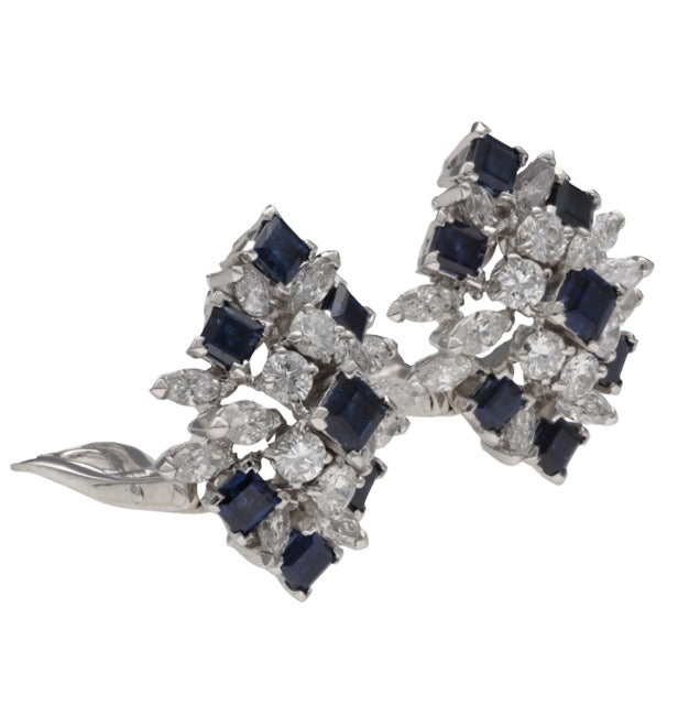Piaget vintage platinum diamond and sapphire clip-on earrings