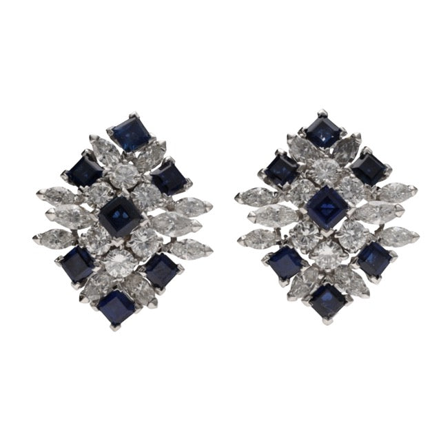 Piaget boucles d'oreilles clips vintage en platine diamants et saphirs