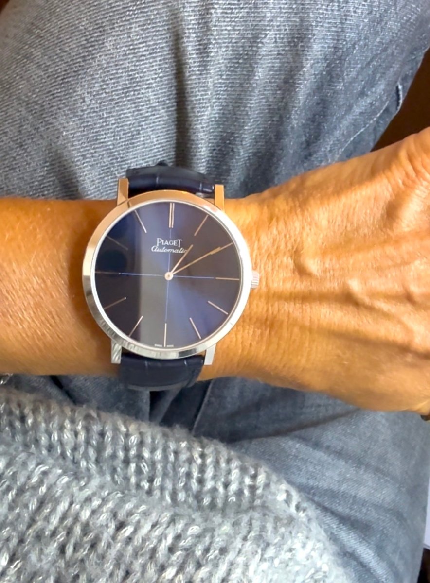 Piaget montre "Altiplano" Edition limitée Or gris sur cuir full set - Maison Eloe