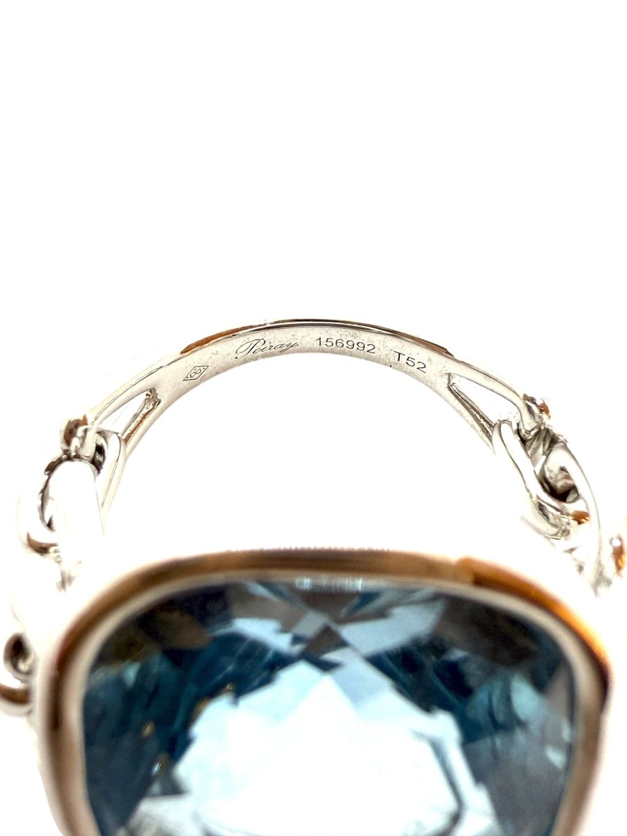 Poiray, bague collection "Indrani" en or gris et topaze bleue - Maison Eloe