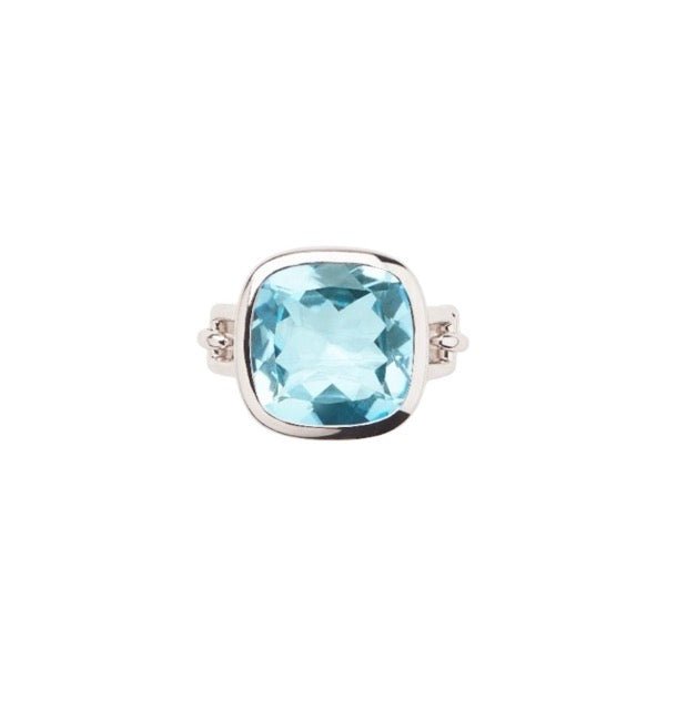 Poiray, bague collection "Indrani" en or gris et topaze bleue - Maison Eloe
