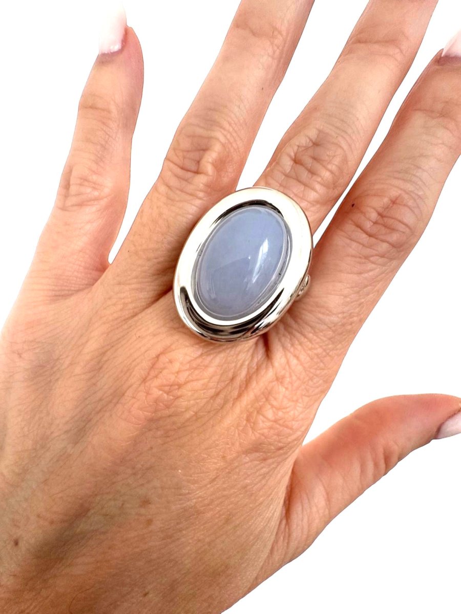 Poiray bague or gris 18K et calcédoine - Maison Eloe
