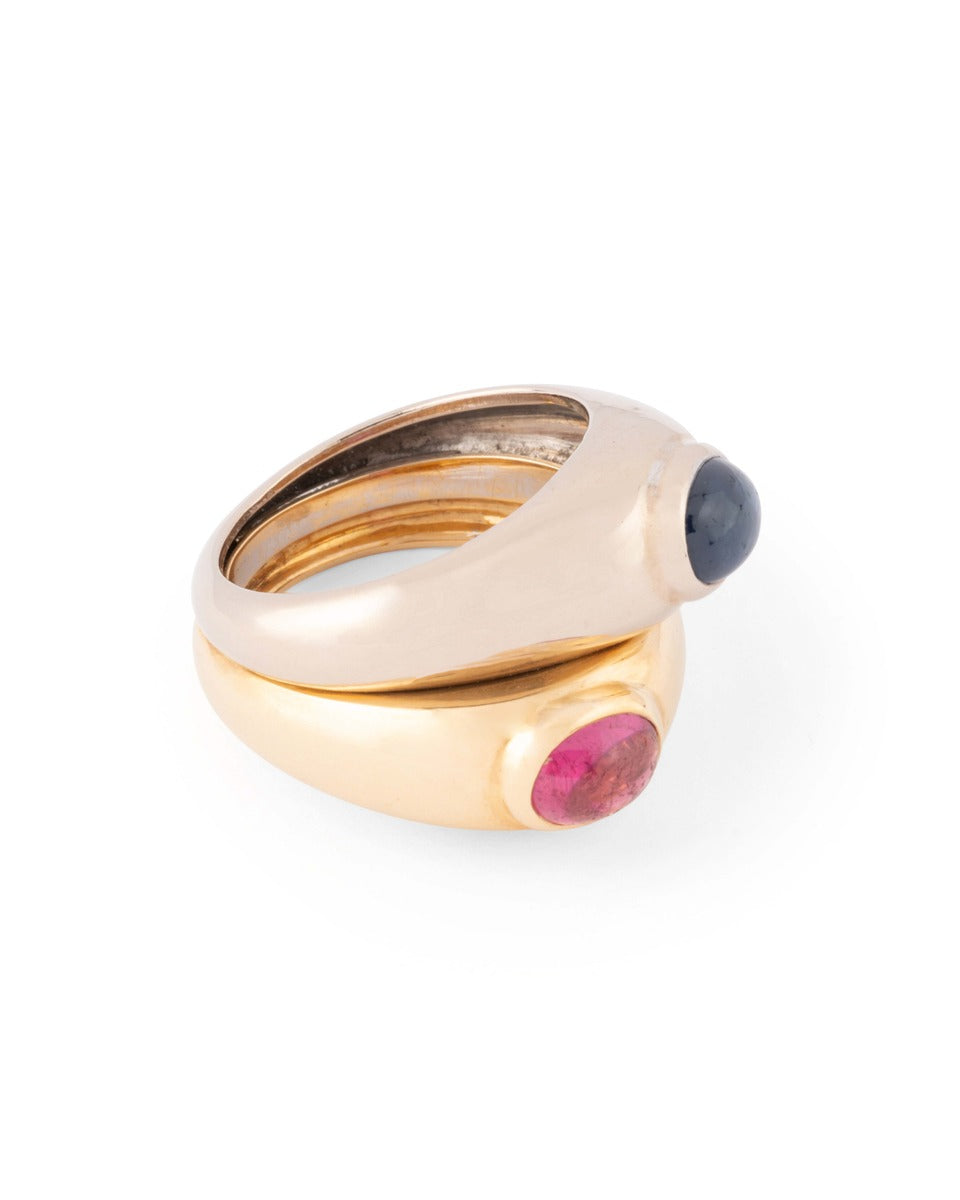 Poiray, 18K yellow and white gold ring with sapphire and tourmaline cabochons