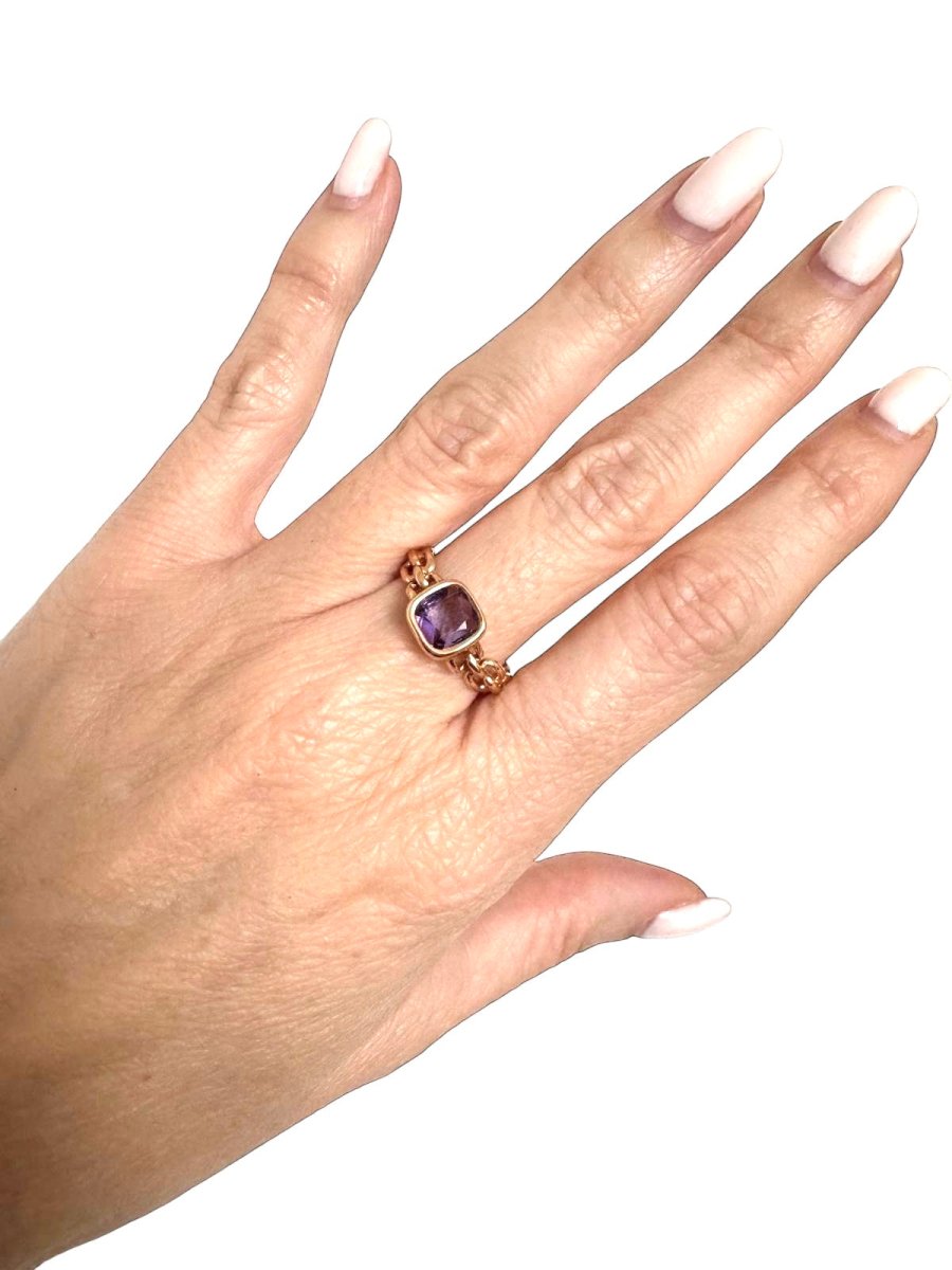 Poiray bague petit modèle "Indrani" en or rose et améthyste - Maison Eloe