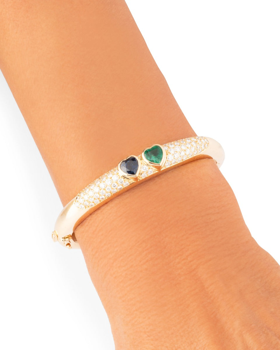 Poiray, bracelet en or jaune diamants émeraude et saphir