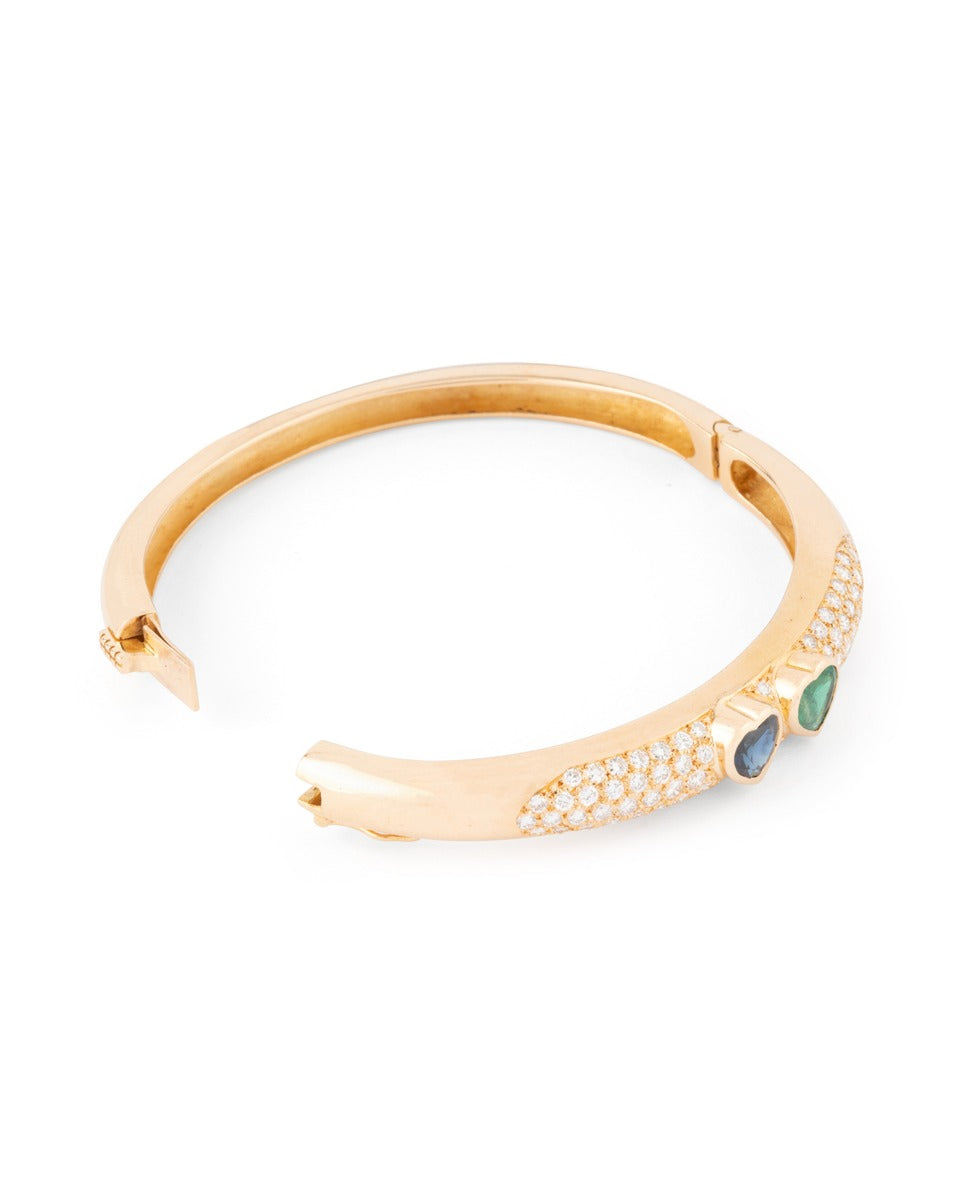 Poiray, bracelet en or jaune diamants émeraude et saphir