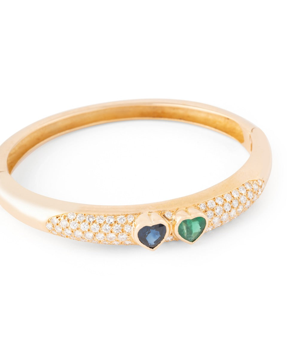Poiray, bracelet en or jaune diamants émeraude et saphir