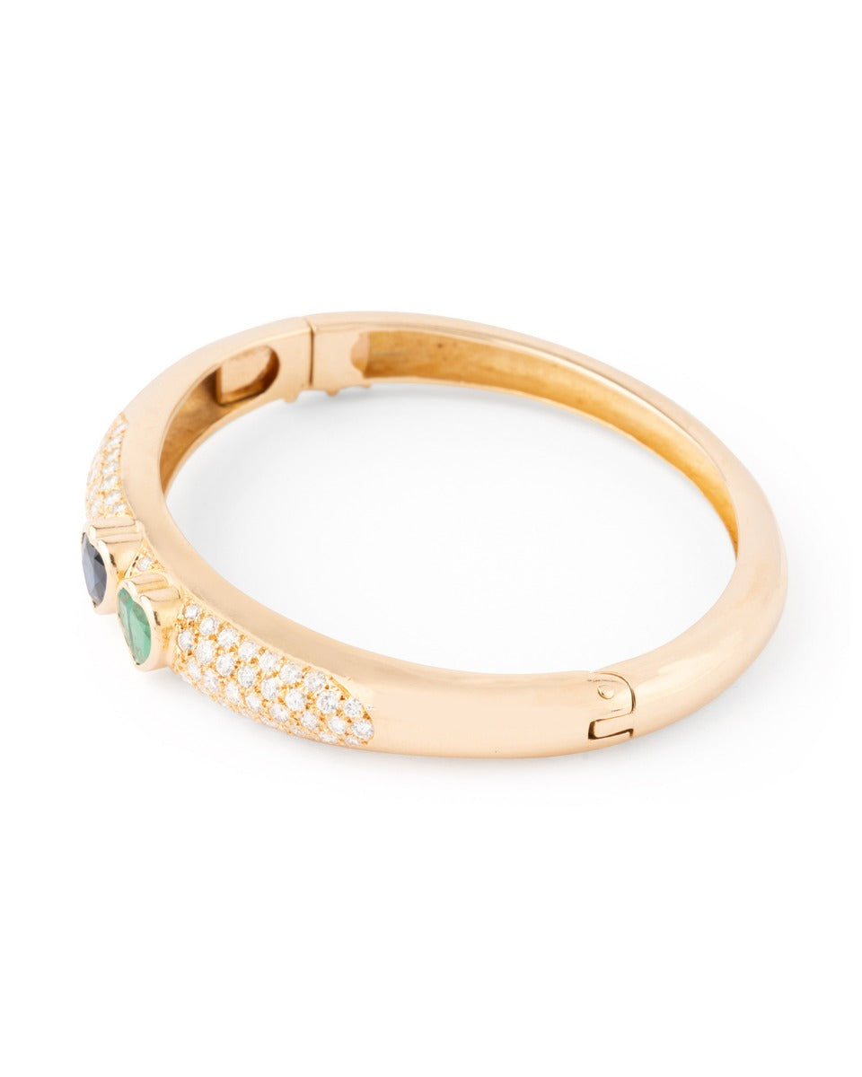 Poiray, bracelet en or jaune diamants émeraude et saphir