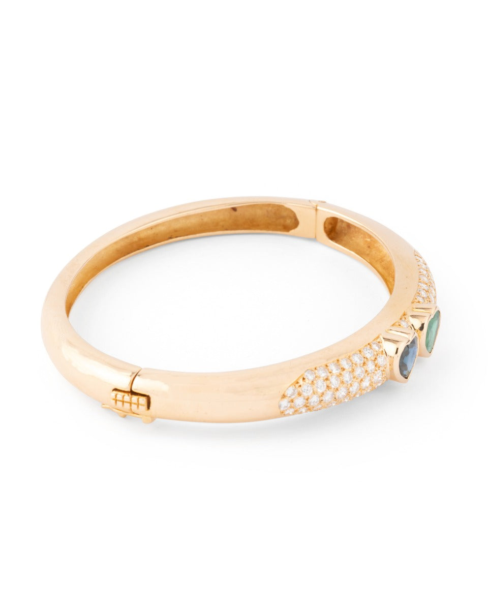 Poiray, bracelet en or jaune diamants émeraude et saphir