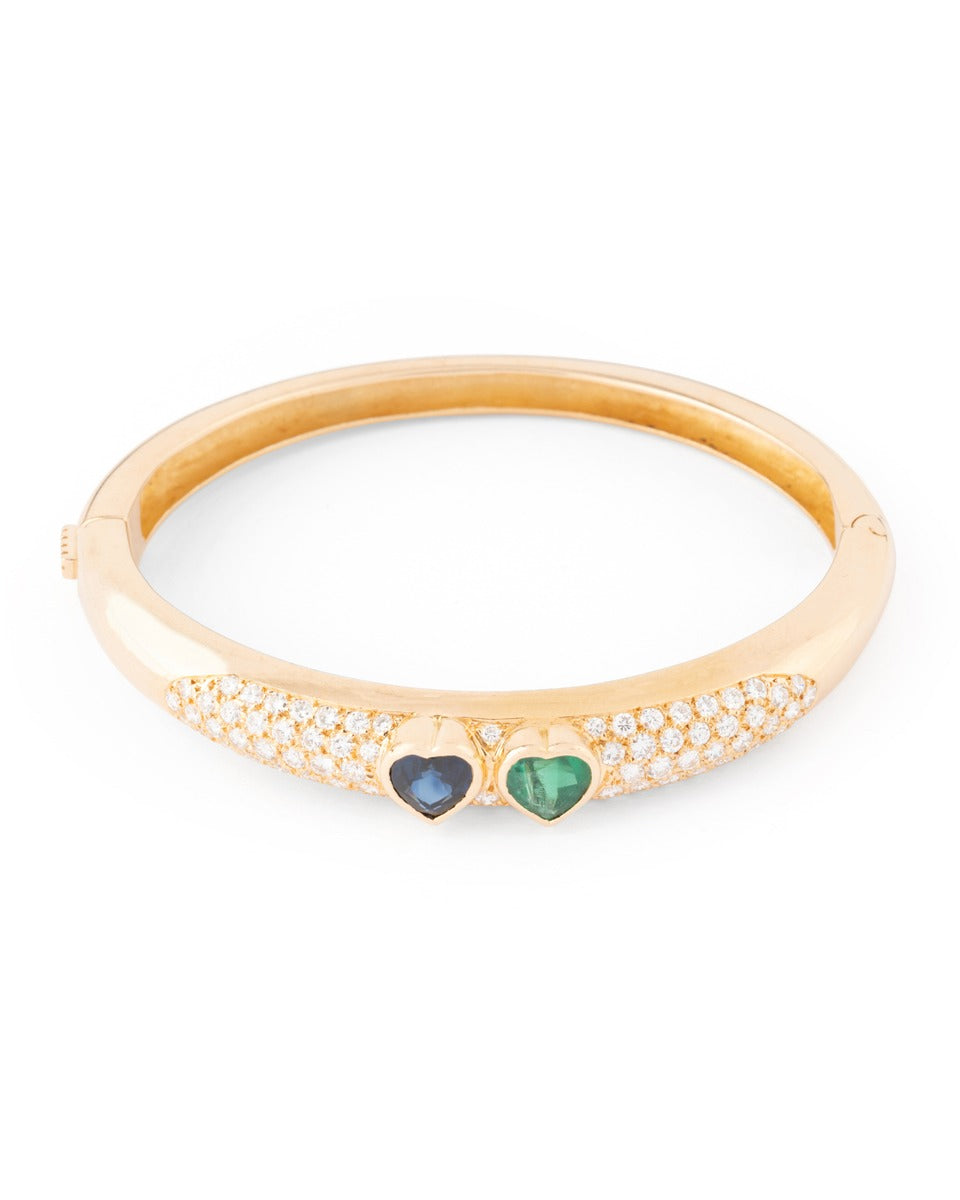 Poiray, bracelet en or jaune diamants émeraude et saphir
