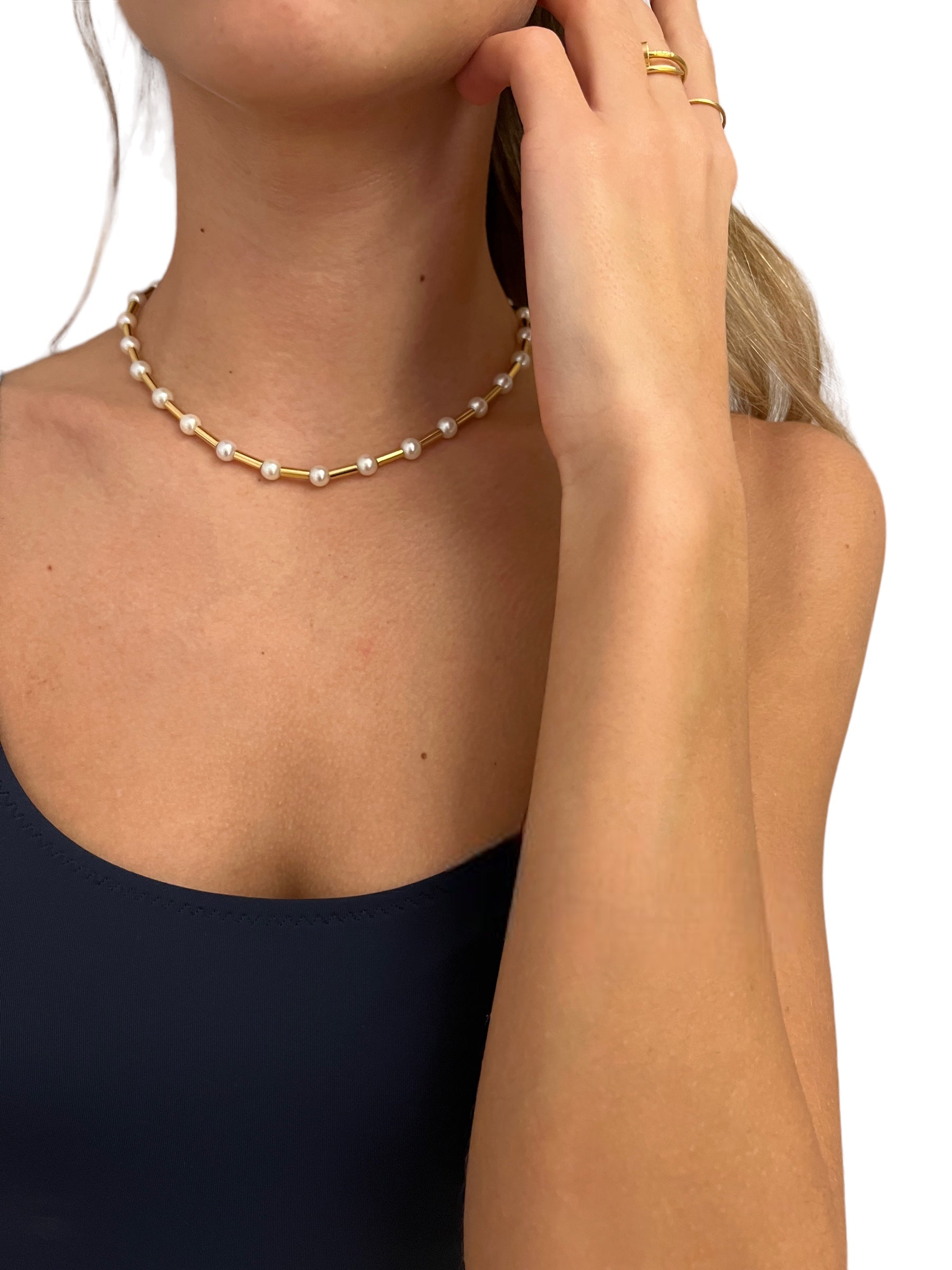 Poiray, collier "Fuseau" en or jaune 18K et perles de culture