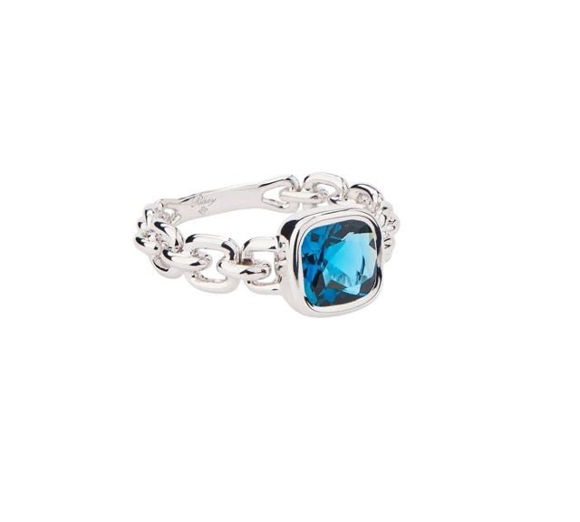 Poiray bague "Indrani" petit modèle or blanc et topaze bleue - Maison Eloe