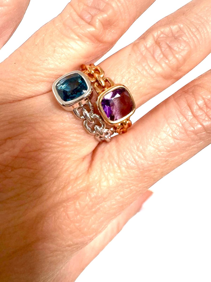 Poiray bague "Indrani" petit modèle or blanc et topaze bleue - Maison Eloe