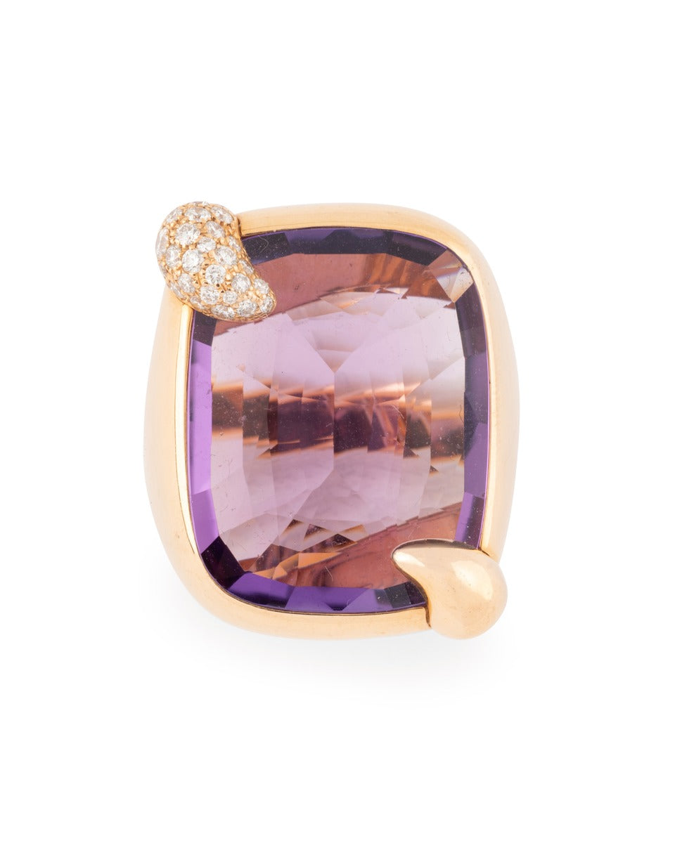 Pomellato "Ritratto" ring in 18K rose gold, amethyst and diamonds