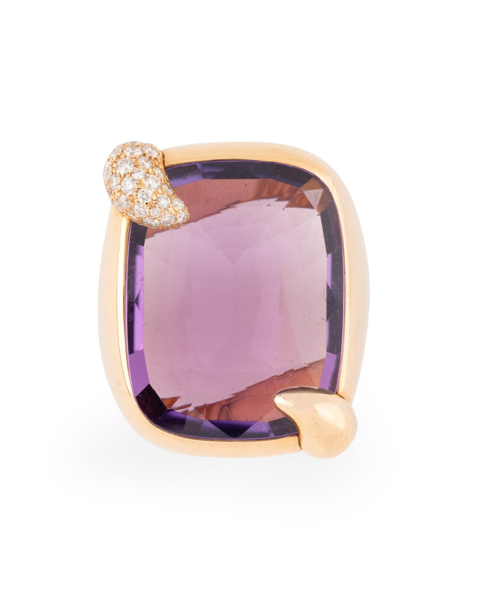 Pomellato "Ritratto" ring in 18K rose gold, amethyst and diamonds