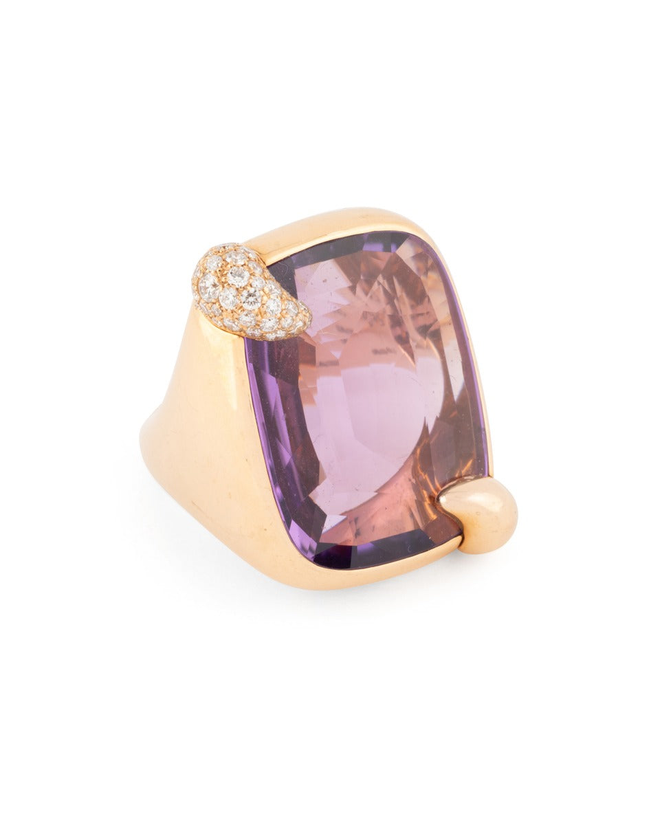 Pomellato "Ritratto" ring in 18K rose gold, amethyst and diamonds