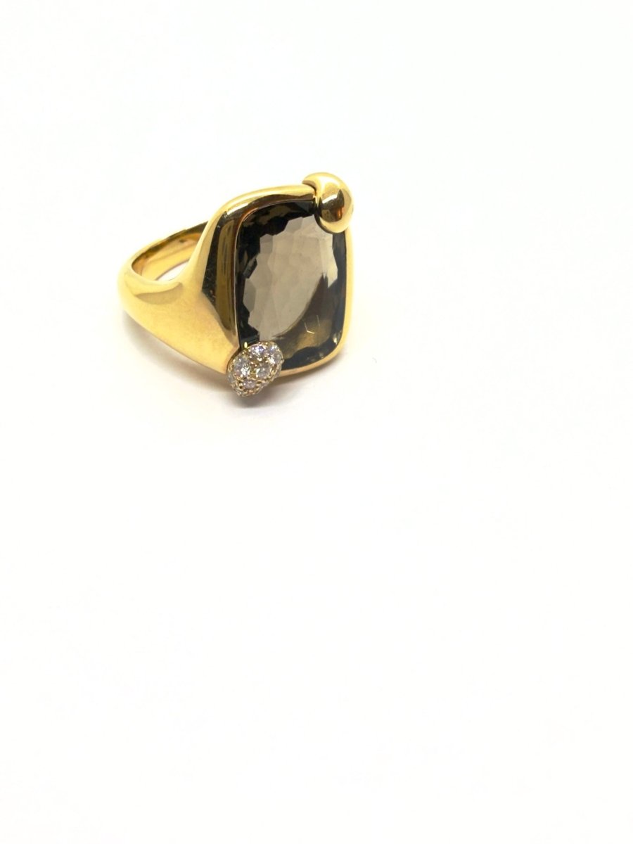 Pomellato bague "Ritratto" petit modèle or Rose et quartz fumé - Maison Eloe