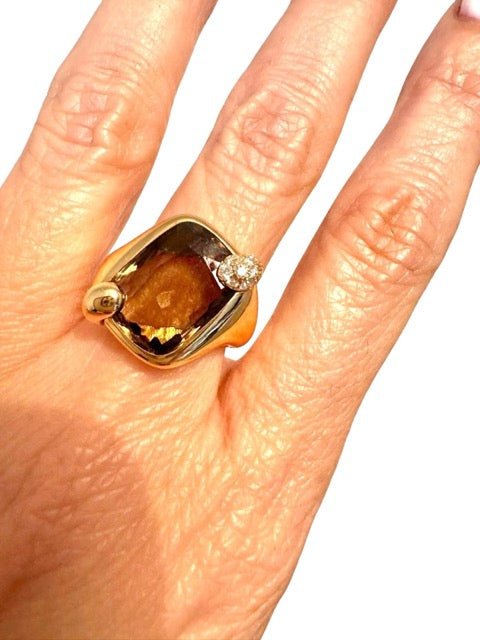 Pomellato bague "Ritratto" petit modèle or Rose et quartz fumé - Maison Eloe