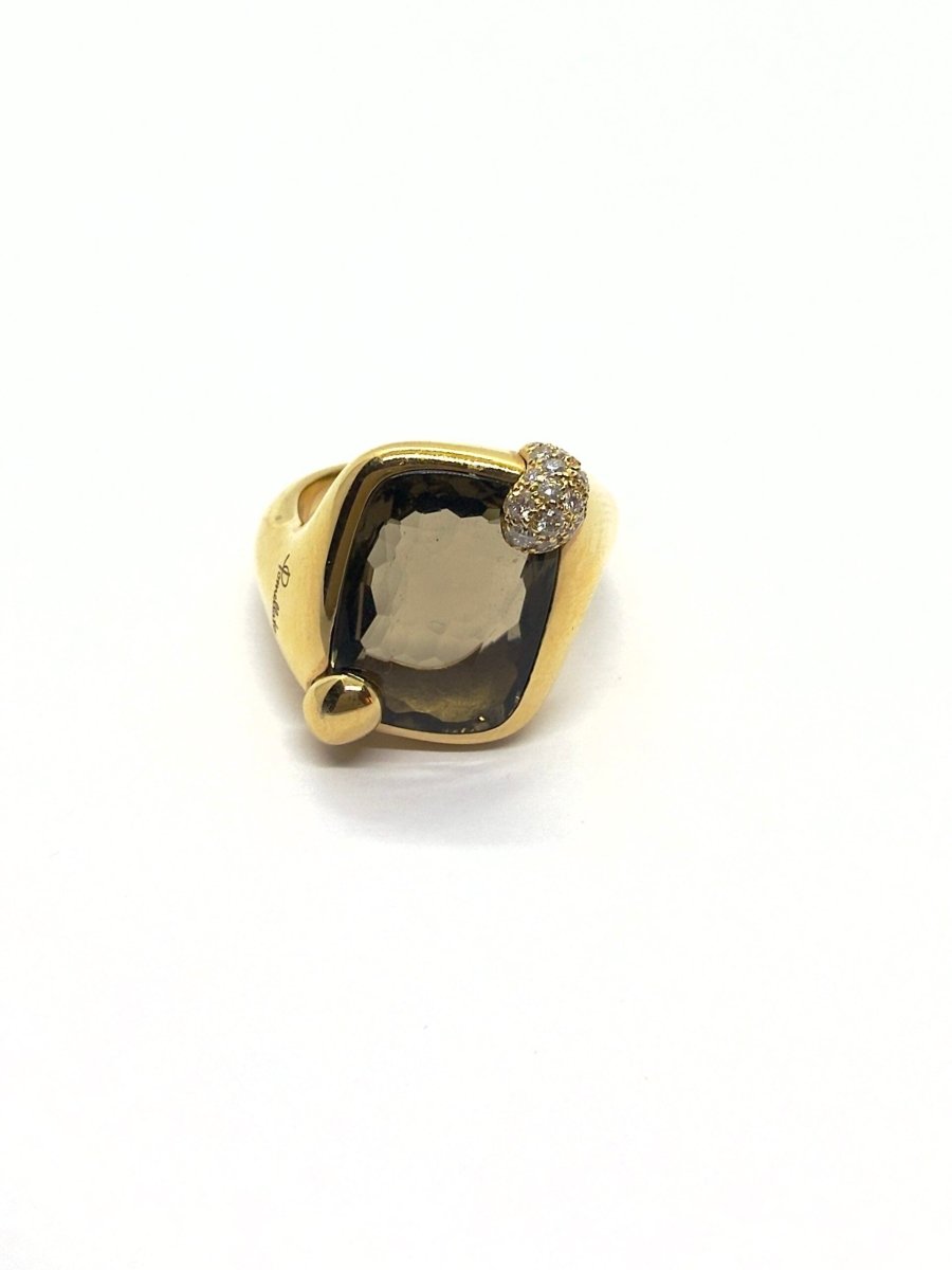 Pomellato bague "Ritratto" petit modèle or Rose et quartz fumé - Maison Eloe