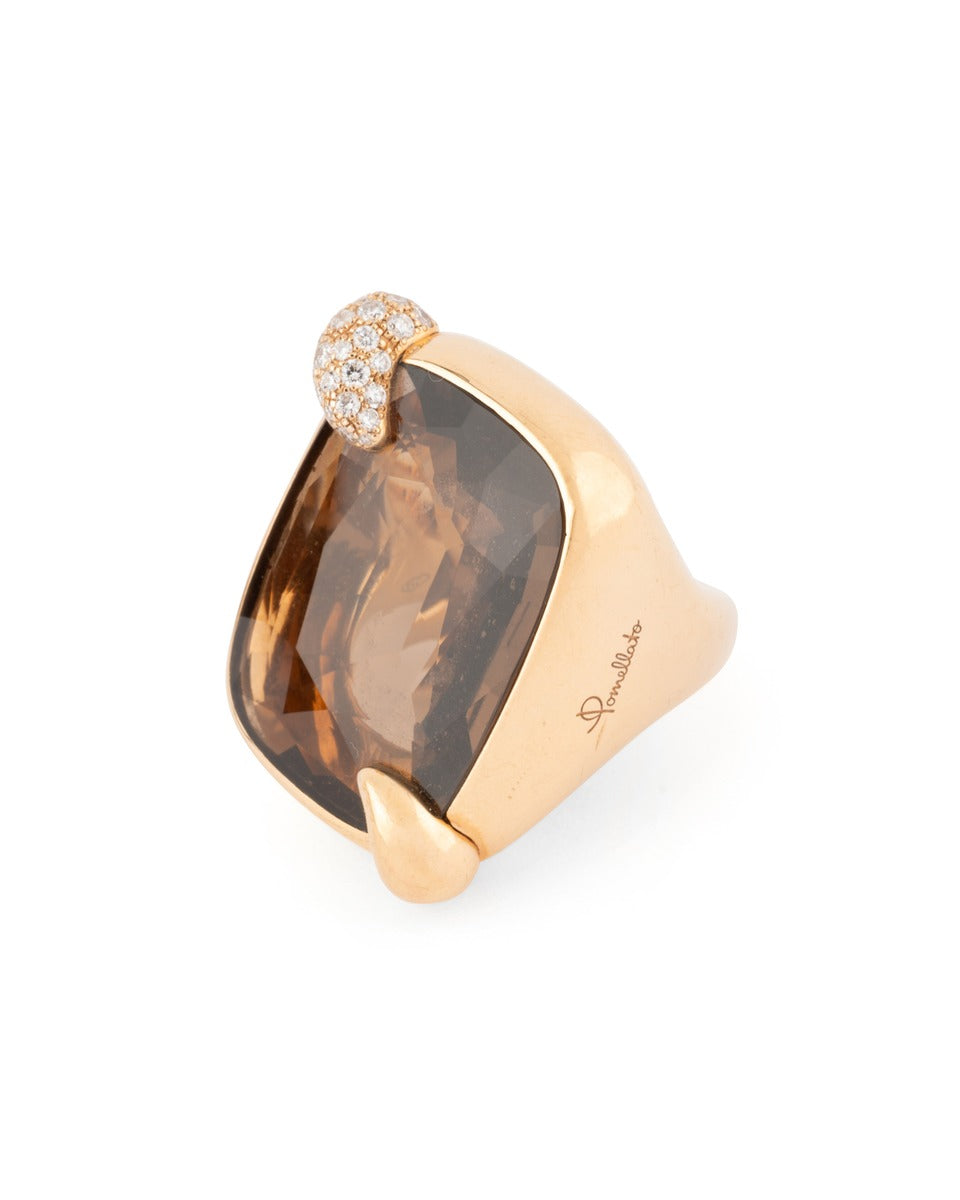 Pomellato bague "Ritratto" or rose, quartz fumé et diamants