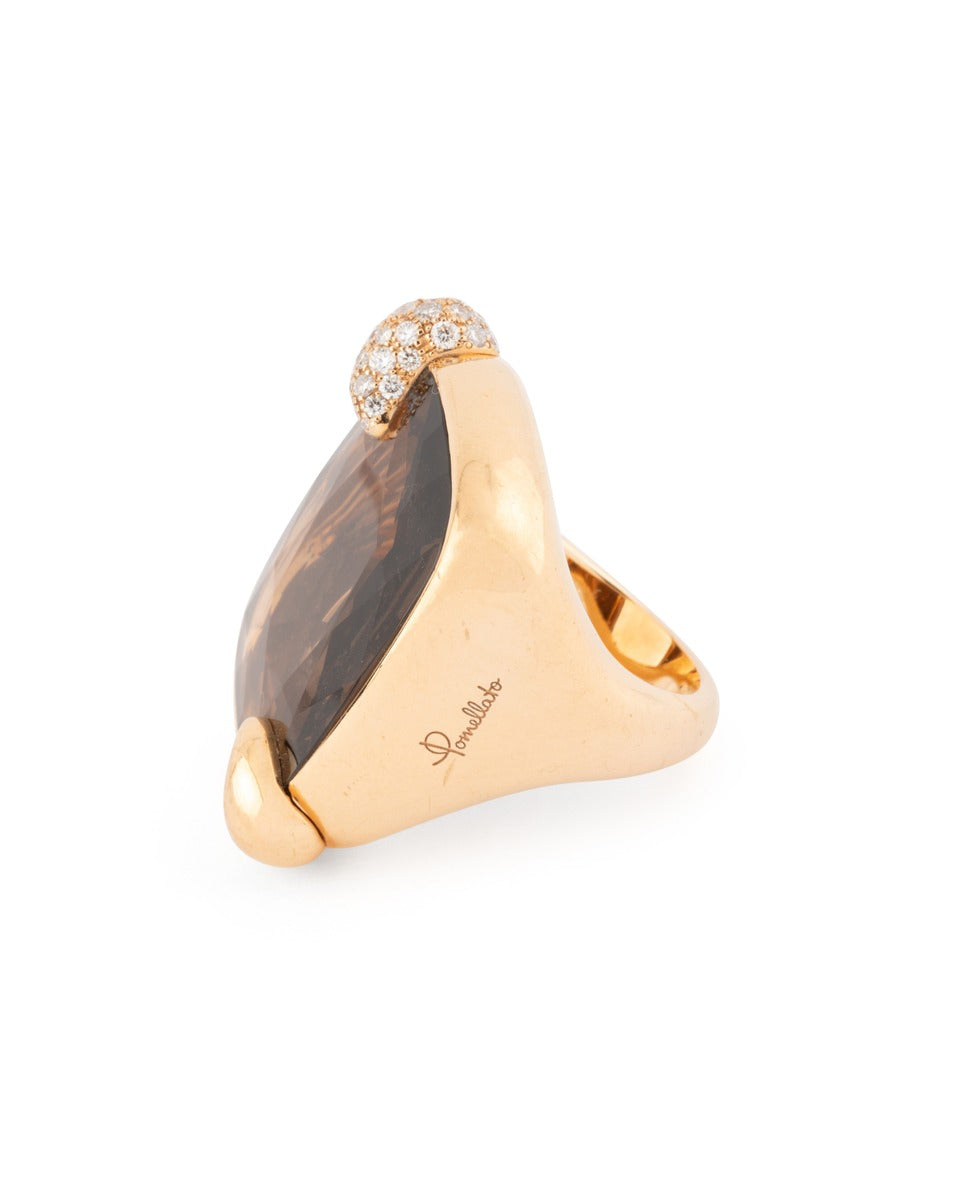 Pomellato "Ritratto" ring in pink gold, smoky quartz and diamonds
