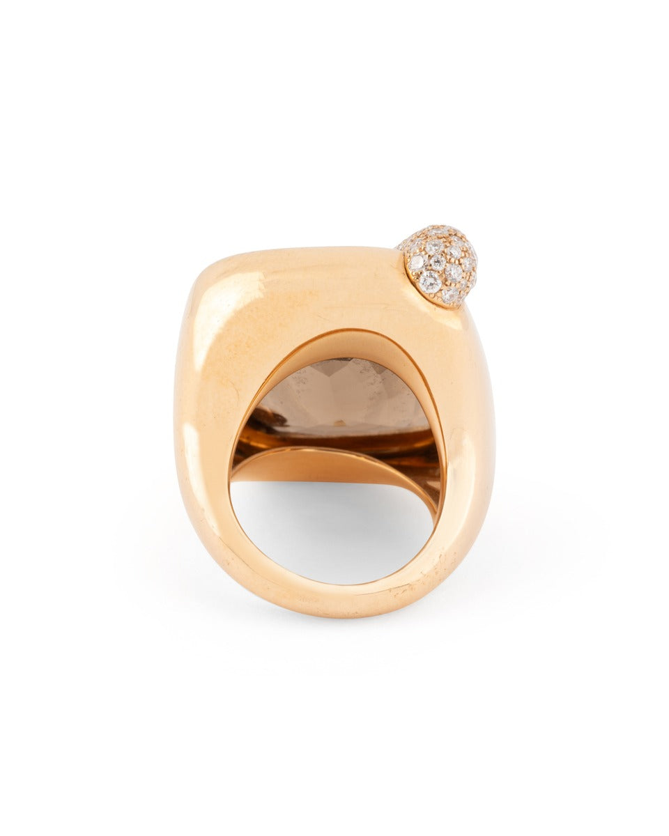 Pomellato "Ritratto" ring in pink gold, smoky quartz and diamonds