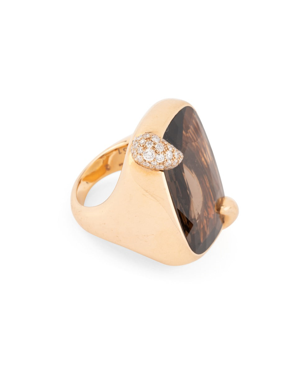 Pomellato "Ritratto" ring in pink gold, smoky quartz and diamonds