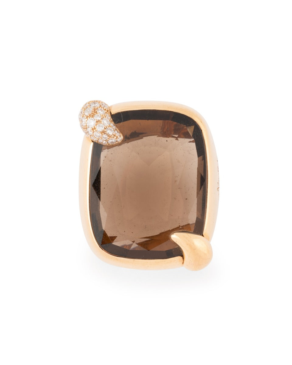 Pomellato "Ritratto" ring in pink gold, smoky quartz and diamonds