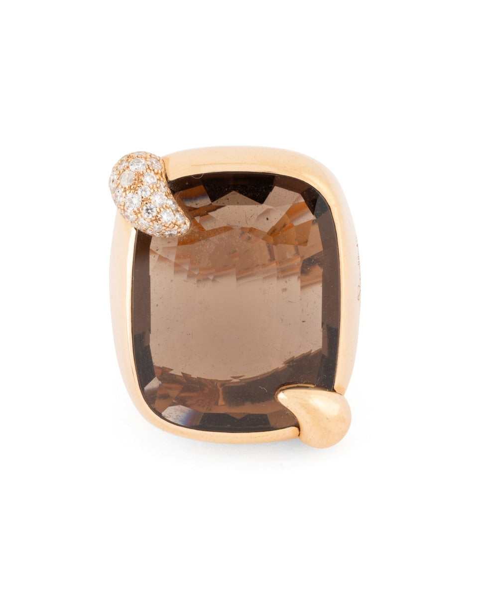 Pomellato bague "Ritratto" or rose, quartz fumé et diamants