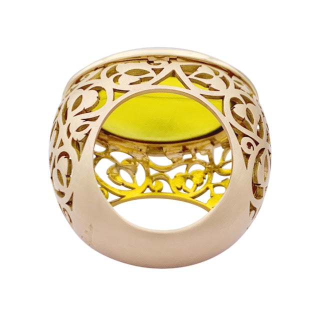 Pomellato, "Arabesque" ring with Amber Cabochon on Rose Gold